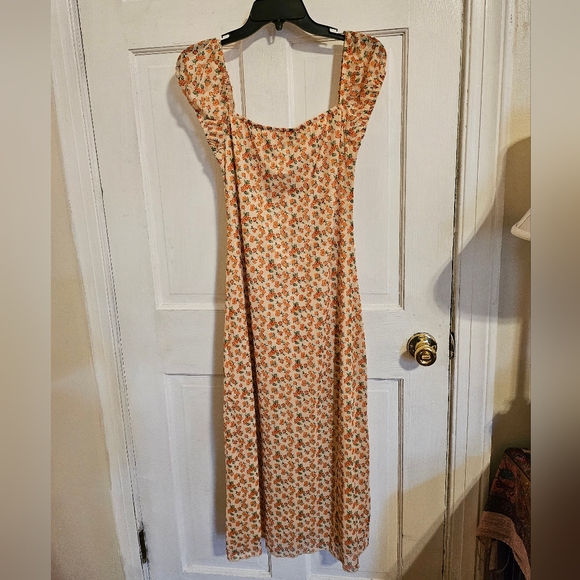 Creak Maxi Dress w/ Orange Flowers - Picture 1 of 4